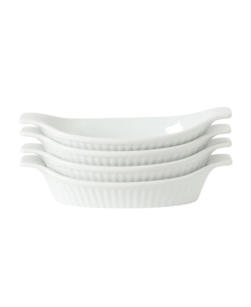 Gibson Home Gracious Dining Oval Au Gratin Baking Dishes, 4-Piece Set - 15 oz Oven Safe Ceramic Small Casserole Dishes with Handles