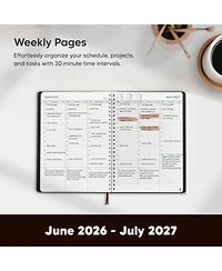 Gnuadz Academic Planner 2026-2027 Hourly Weekly Monthly Appointment Book Flexible Cover Twin-wire Binding Productivity June ,July