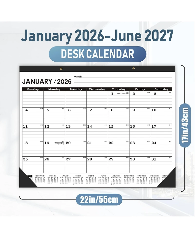 Gnuadz Desk Calendar 18 Month Pvc Cover Round Holes Notes 2026