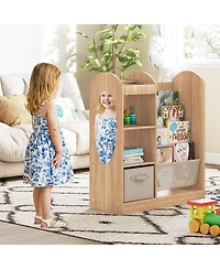 Gymax Kids Bookshelf with Full-Length Mirror 4-Tier Sling Shelves and Fabric Drawer