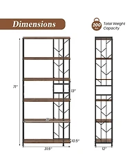 Gymax 6-Tier Bookshelf with Heavy-duty Metal Frame2 Anti-tipping Kits for Study