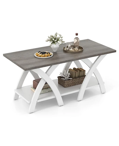 Gymax 40'' Coffee Table With Storage Shelf W/X-shaped Legs for Living Room Bedroom