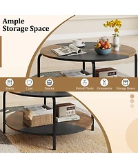 Gymax 2-Tier Round Coffee Table With Storage Shelf Metal Frame for Living Room Apartment