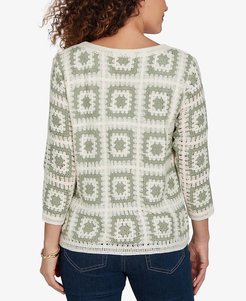 Alfred Dunner Petite Indigo Girls Crochet Squares Top