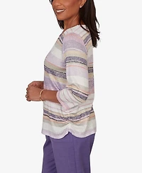 Alfred Dunner Petite Grand Bazaar Mixed Stripe Knit Top