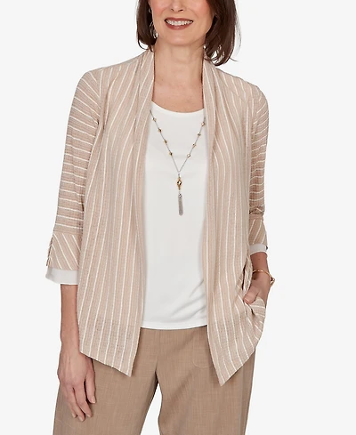 Alfred Dunner Petite Grand Bazaar Vertical Stripe Two-In-One Top with Necklace