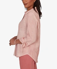 Alfred Dunner Petite Camden Market Crinkle Gauze Button-Front Top