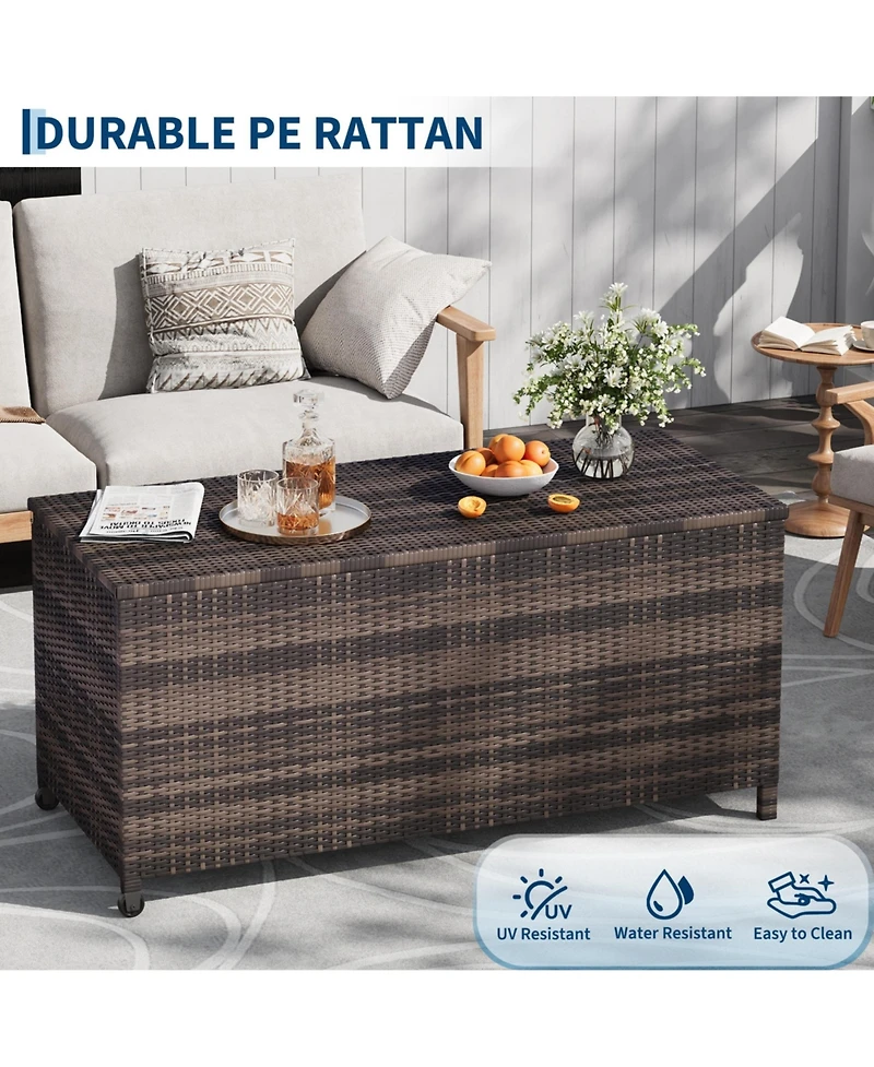homfan Large Outdoor Storage Box with Wheels and Handles Waterproof Pe Rattan Deck Chest Spacious Weatherproof Bin for Garden, Balcony, Porch