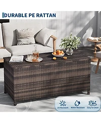 homfan Large Outdoor Storage Box with Wheels and Handles Waterproof Pe Rattan Deck Chest Spacious Weatherproof Bin for Garden, Balcony, Porch