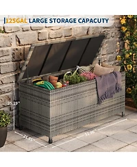 homfan Large Outdoor Storage Box with Wheels and Handles Waterproof Pe Rattan Deck Chest Spacious Weatherproof Bin for Garden, Balcony, Porch