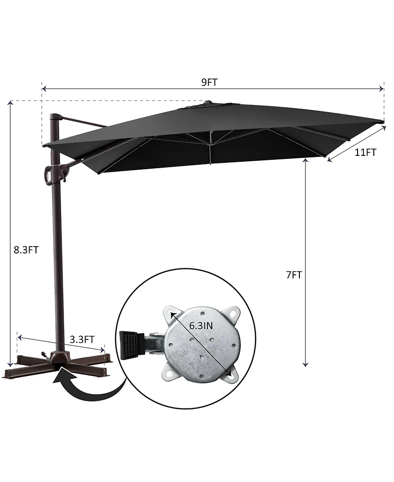 Pellebant Outdoor Patio 9X11FT Aluminum Cantilever Umbrella