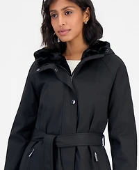 Michael Kors Women's Softshell Hooded Faux Fur Collar Coat, Created for Macy's