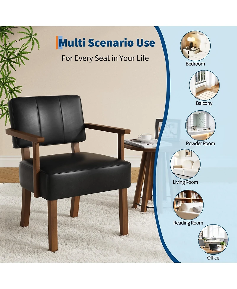 homfan Set of 2 Mid Century Modern Dining Chairs - Linen Upholstered Armchairs Plain Wood Frame Classic Vertical Stripe Design