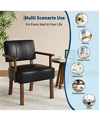 homfan Set of 2 Mid Century Modern Dining Chairs - Linen Upholstered Armchairs Plain Wood Frame Classic Vertical Stripe Design