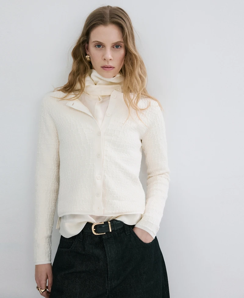 Mango Women's Textured Knit Cardigan Sweater