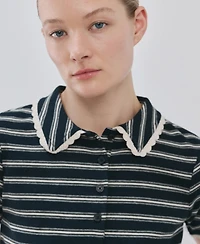 Mango Women's Striped Scalloped Polo Shirt