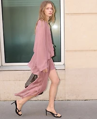 Mango Women's Asymmetrical Sleeve Ruffled Dress