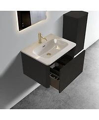 Sillysis 24'' Wall Mounted Bathroom Vanity with Integrated Ceramic Sink, Walnut Floating without Faucet, Pre-assembled