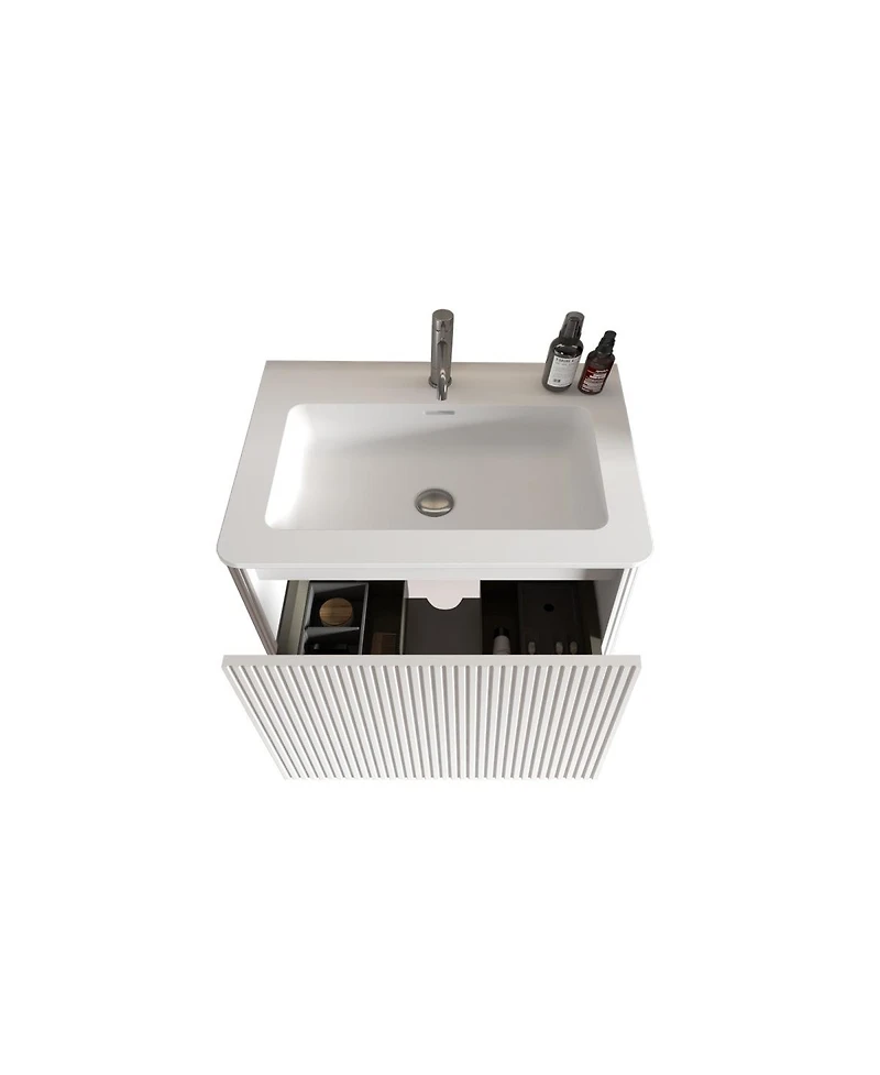 Sillysis 24'' Wall Mounted Bathroom Vanity with Integrated Ceramic Sink, Oak Floating without Faucet, Pre-assembled