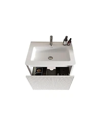 Sillysis 24'' Wall Mounted Bathroom Vanity with Integrated Ceramic Sink, Oak Floating without Faucet, Pre-assembled