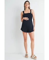 Hello Miz Maternity Smocked Square Neck Sleeveless Romper with Wide Straps