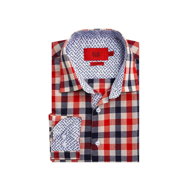 Elie Balleh Men's Slim Fit Gingham Plaid Shirt