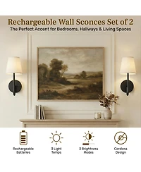 Bell + Howell Set of 2 Modern Fabric Shade Dimmable Led Rechargeable Cordless Touch Control Lights Wall Sconces