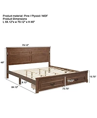 Clihome King Size Bed with Tall-Panel Headboard and Footboard, 2 Storage Drawers, Built-in Led Lights