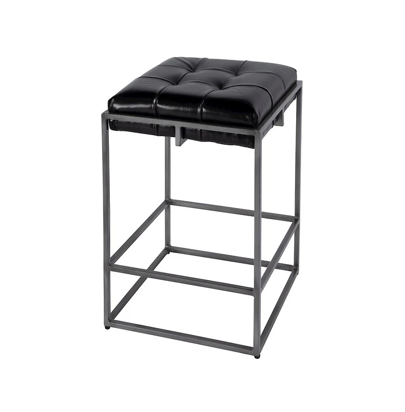 Butler Specialty 26 in. Seat Height Leather and Iron Backless Counter Height Stool with Footrest