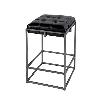 Butler Specialty 26 in. Seat Height Leather and Iron Backless Counter Height Stool with Footrest
