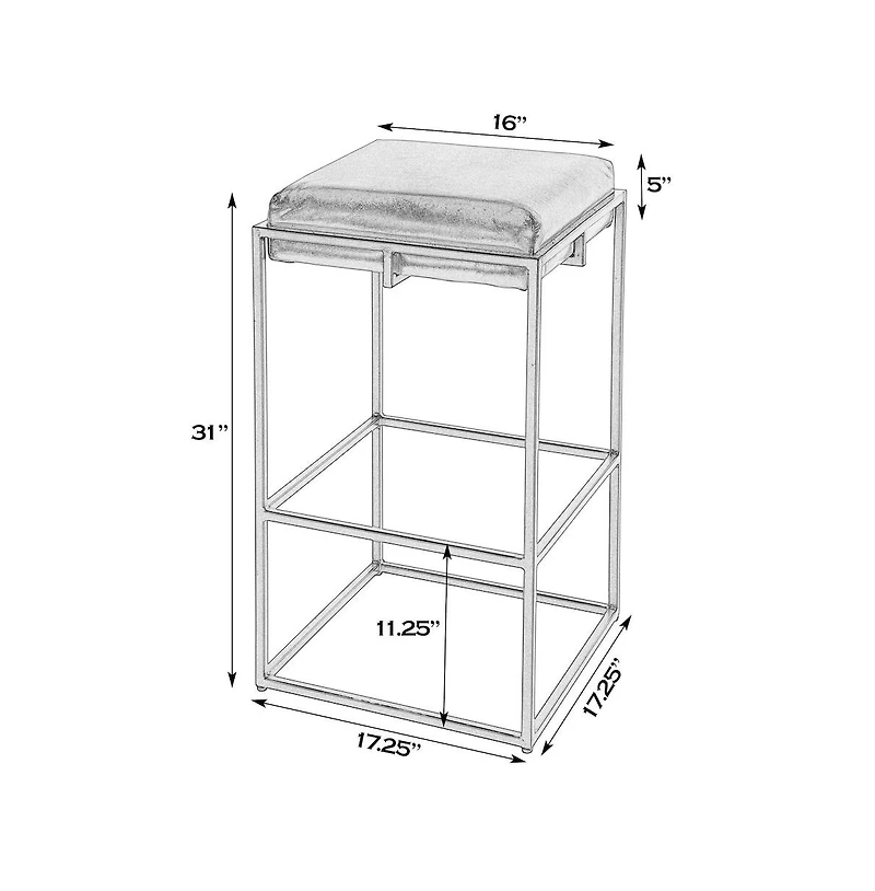 Butler Specialty 31 in. Seat Height Leather and Iron Backless Bar Height Stool with Footrest