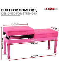5 Core Duet Piano Bench 3.5 Inch Padded Cushioned Stool Wooden Heavy Duty Musician Chair w Storage