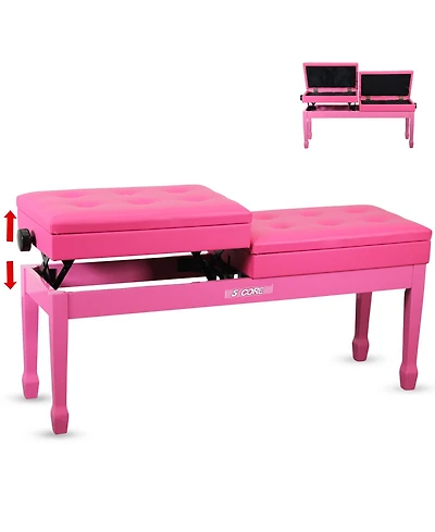 5 Core Duet Piano Bench 3.5 Inch Padded Cushioned Stool Wooden Heavy Duty Musician Chair w Storage