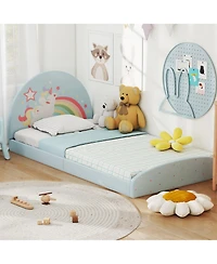 Slickblue Twin Kids Floor Bed with Upholstered Frame and Floor Mat