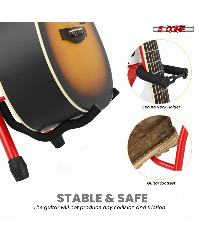 5 Core Guitar Stool 3.15" Padded Chair Foldable Heavy Duty Music Seat Built in Foot Rest Guitar Stand