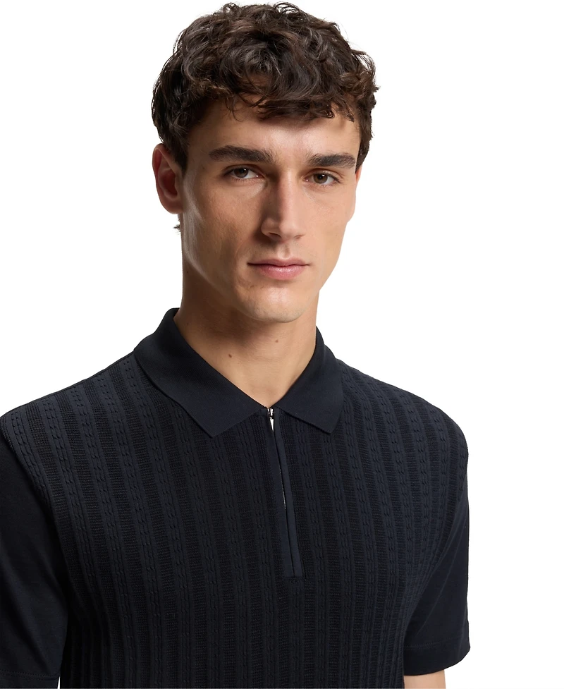 Boss by Hugo Men's Cotton Silk Zip-Neck Polo Shirt
