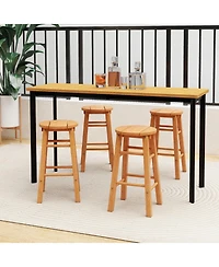 Gymax Set of 4 Outdoor Wood Bar Stools with Round Seat Footrest for Garden