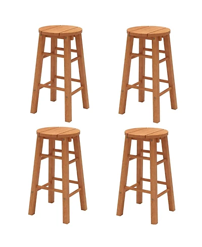 Gymax Set of 4 Outdoor Wood Bar Stools with Round Seat Footrest for Garden