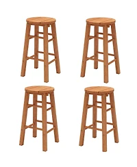 Gymax Set of 4 Outdoor Wood Bar Stools with Round Seat Footrest for Garden