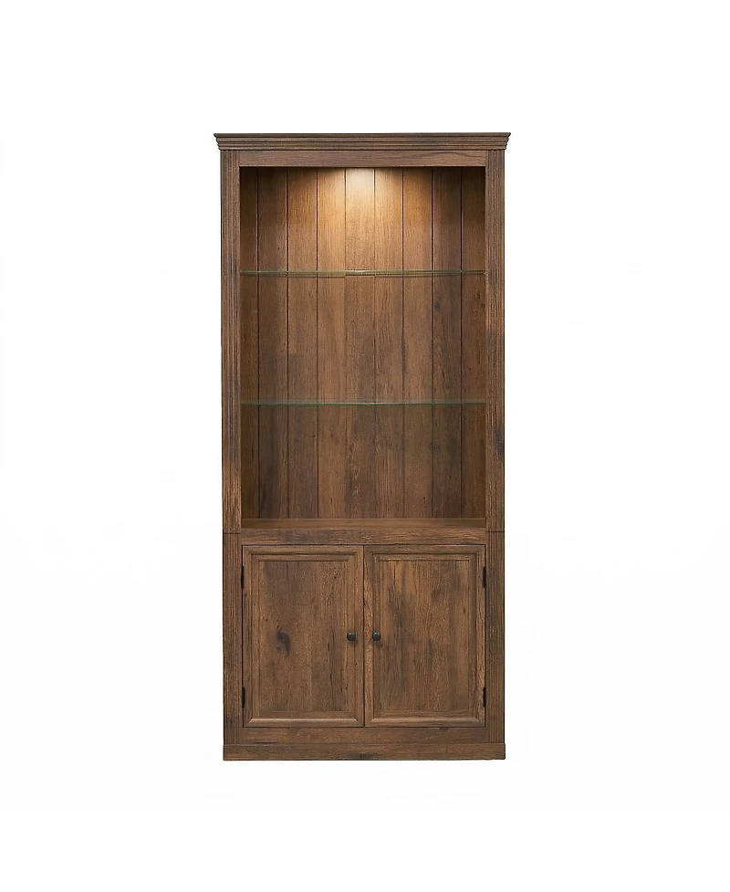 Streamdale Furniture 4-Tier Farmhouse Display Shelf with Led Lights and Glass Shelves