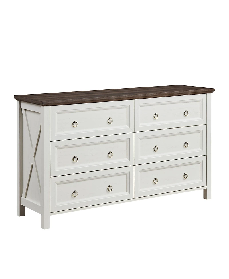 Clihome Farmhouse 6 Drawers Dresser Wood Rustic Wide Chest of Drawers, Storage Dressers Organizer