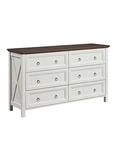 Clihome Farmhouse 6 Drawers Dresser Wood Rustic Wide Chest of Drawers, Storage Dressers Organizer
