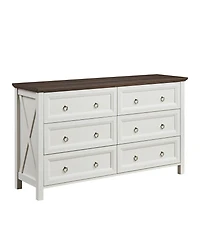 Clihome Farmhouse 6 Drawers Dresser Wood Rustic Wide Chest of Drawers, Storage Dressers Organizer