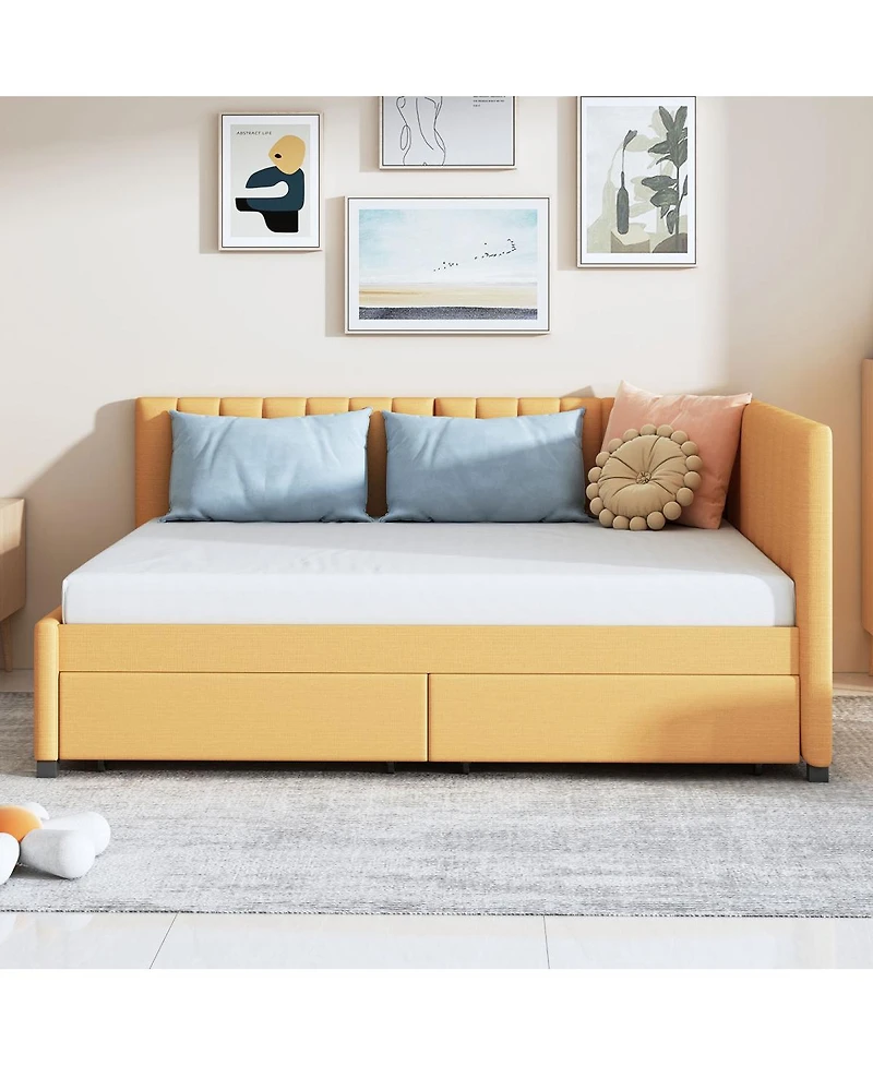 Streamdale Furniture Full Size Upholstered Daybed with 2 Storage Drawers, Linen