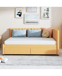 Streamdale Furniture Full Size Upholstered Daybed with 2 Storage Drawers, Linen