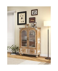 Streamdale Furniture Farmhouse Distressed Wood Kitchen Pantry Cabinet with Glass Doors and Drawers