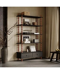 Streamdale Furniture 5-Tier 74.4 Inch Tall Modern Wood Bookcase with Storage Drawers