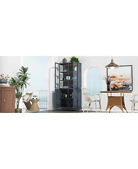 Streamdale Furniture 76.75 Inch Tall Glass Display Cabinet with Led Lights