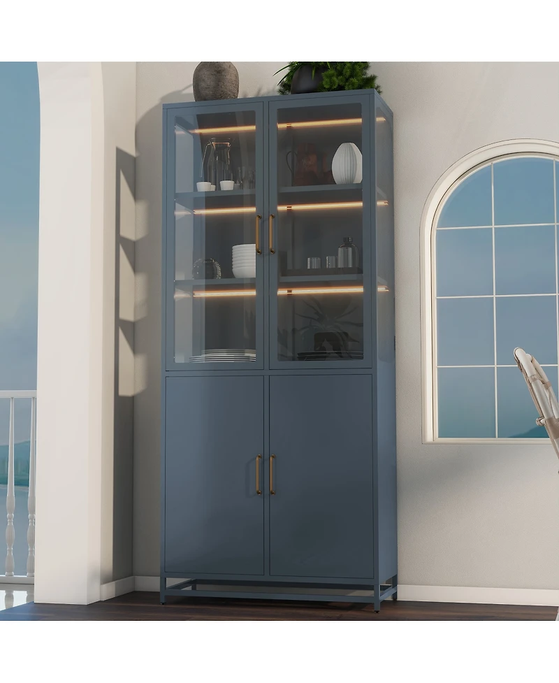 Streamdale Furniture 76.75 Inch Tall Glass Display Cabinet with Led Lights