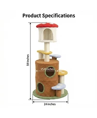 Streamdale Furniture mushroom cat tree with large condo platform ladder